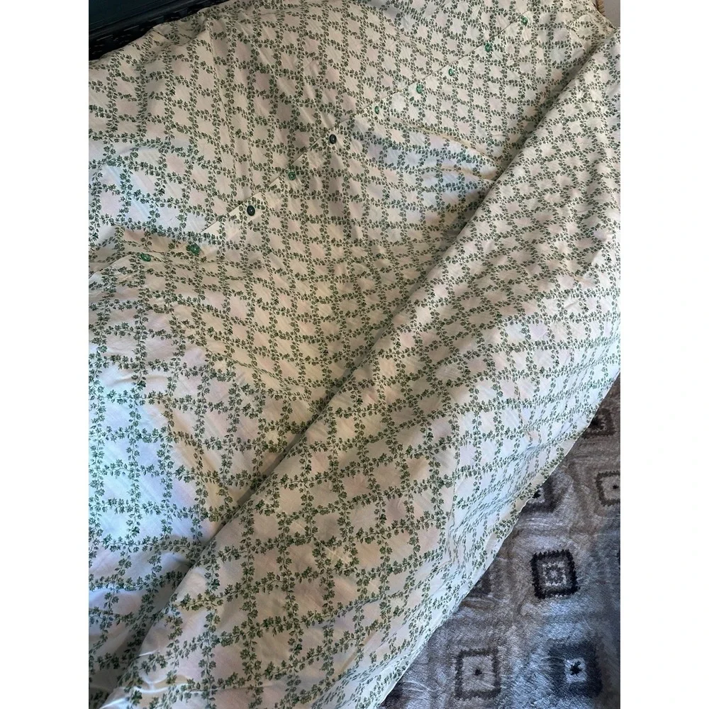 VTG Beautiful Duvet Handmade Green Vines On 1 Side/Stripes On The Other 84x84